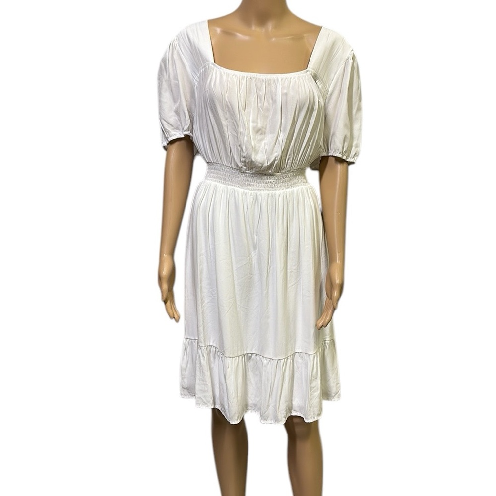 Hesperus White Rayon Blend Short Sleeve Elastic Waist Lined Midi Dress Womens 3X